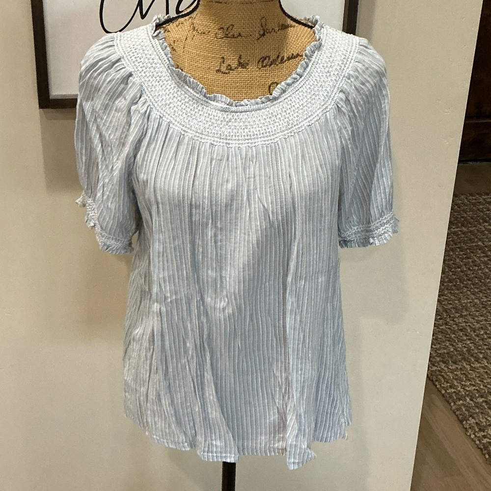 Old Navy Sky Blue Pinstripe Blouse